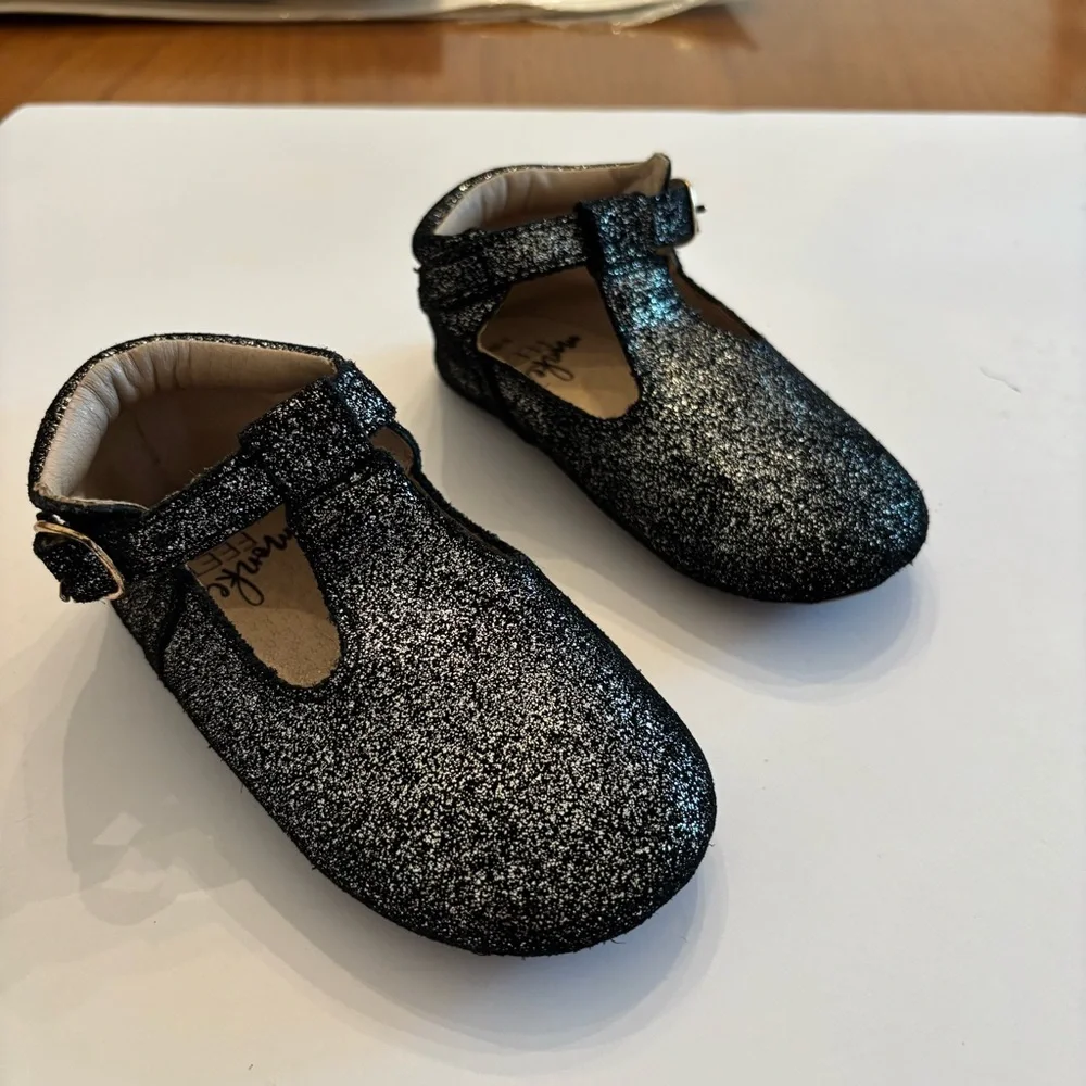 Monkey Feet Black Sparkle T-Bar Mary Jane Shoes Size 2-3Y